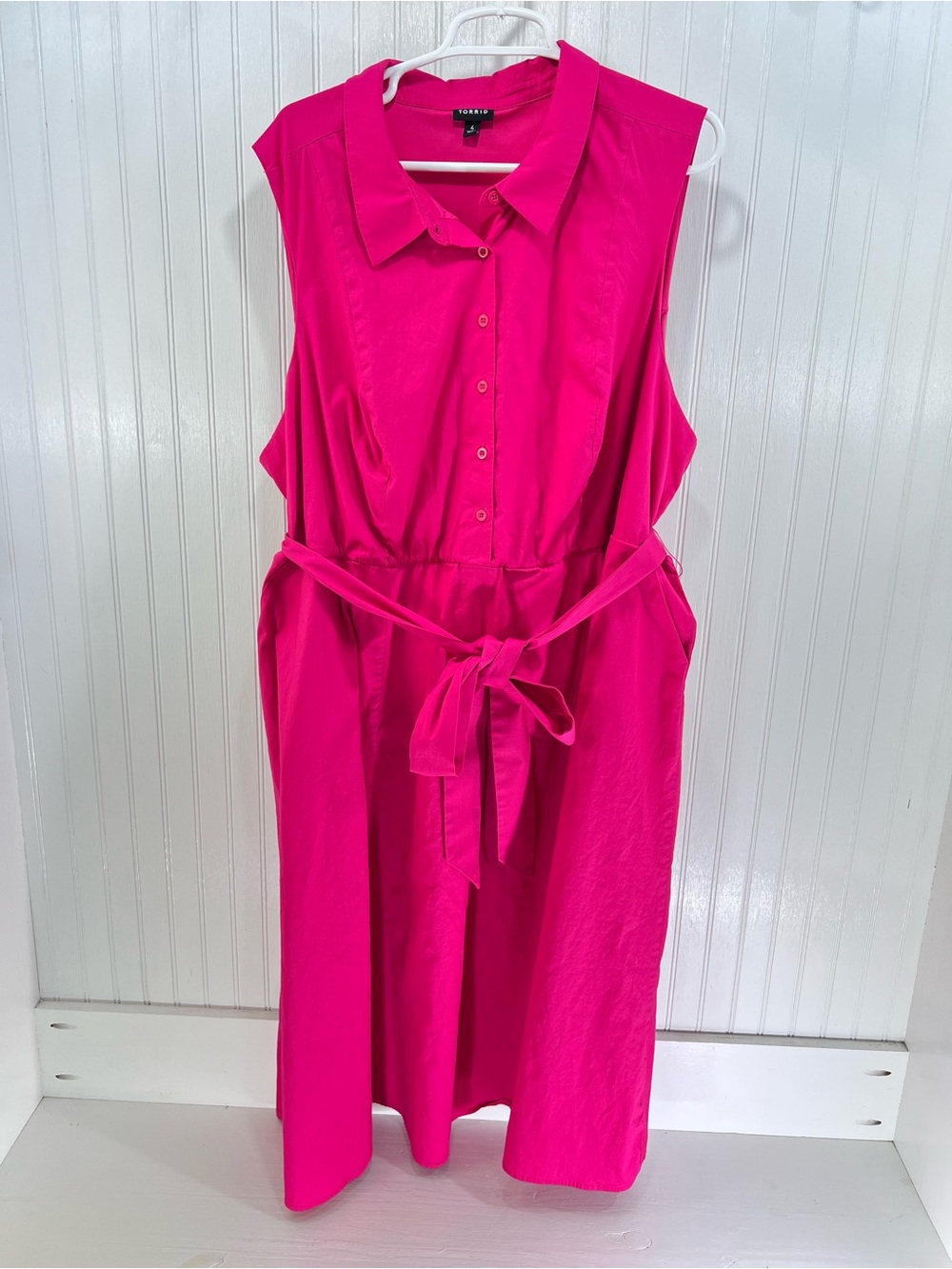Torrid Fuchsia Pink Sleeveless Button Front Shirt Dress Belted Plus Size 4X - Picture 1 of 11